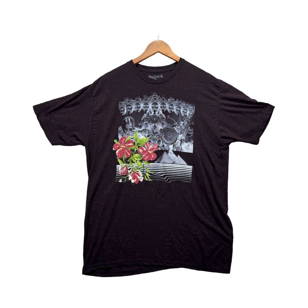 Walnut & 39th Hindu God Kali Shiva Buddha Heads Tongue Flowers T Shirt Brown XL